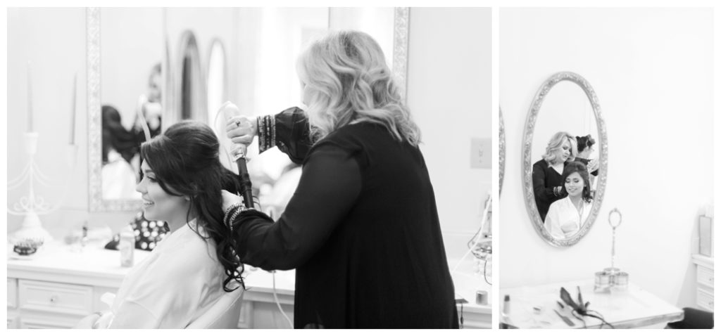 Twin Oaks Wedding blow drying brides hair Photo