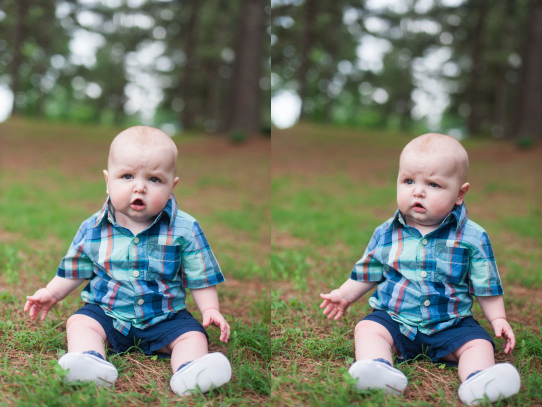 Pine Hill Park portraits Six Month Session sitting up
