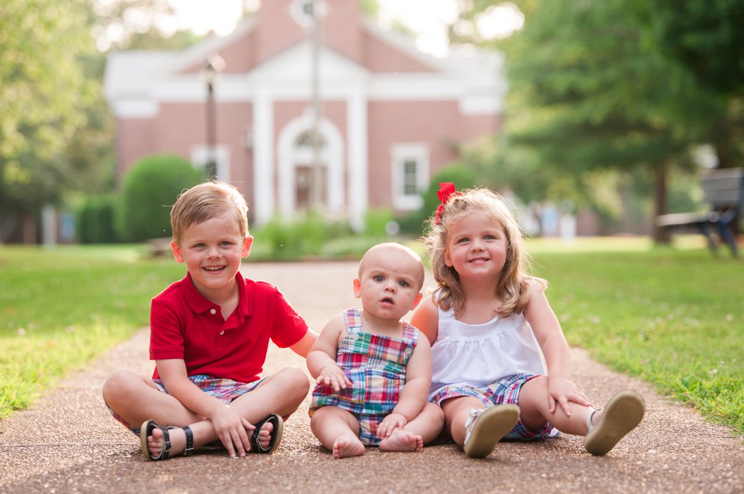 University of Memphis Lambuth little boy with siblings in front of chapel