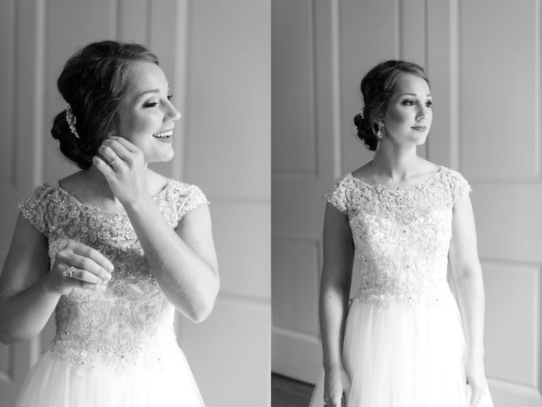 The Columns in Bolivar & Falcon Ridge Farm Wedding bride putting in earrings