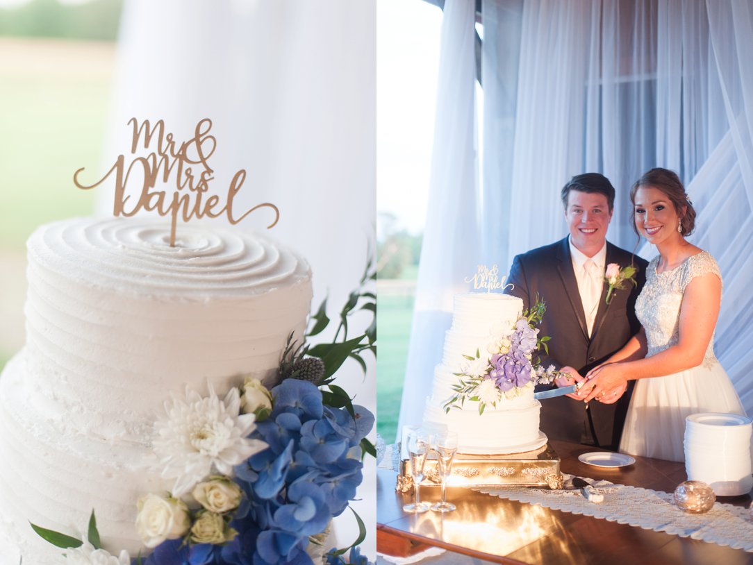 The Columns in Bolivar & Falcon Ridge Farm Wedding cutting cake