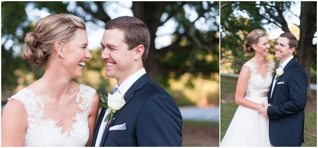First Baptist Church Jackson TN Wedding bride and groom laughing