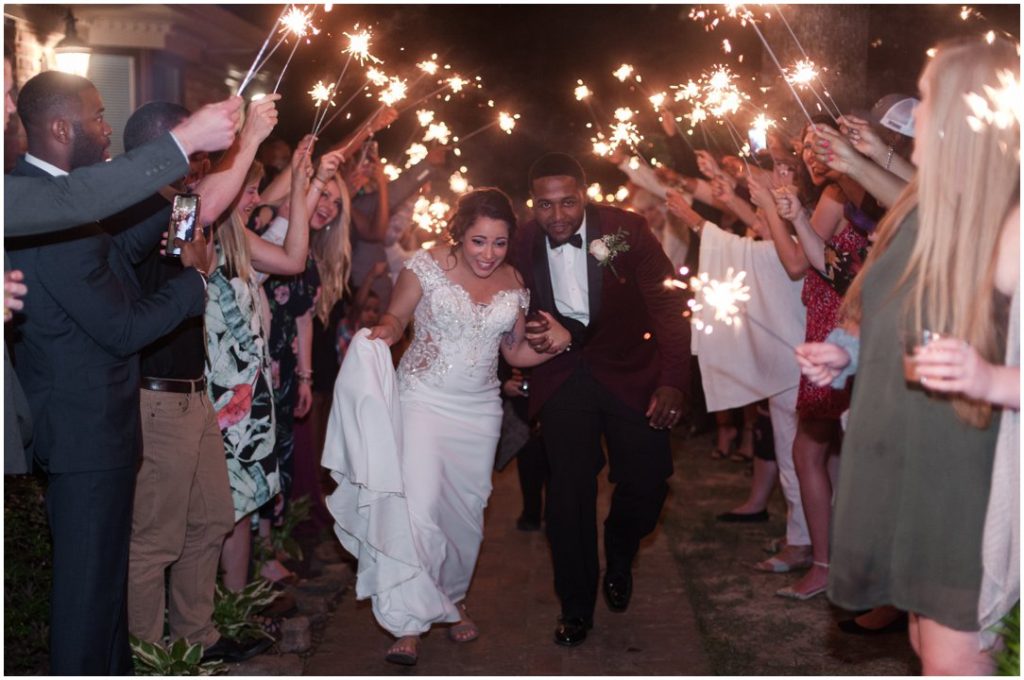 Outdoor Spring Wedding sparkler exit