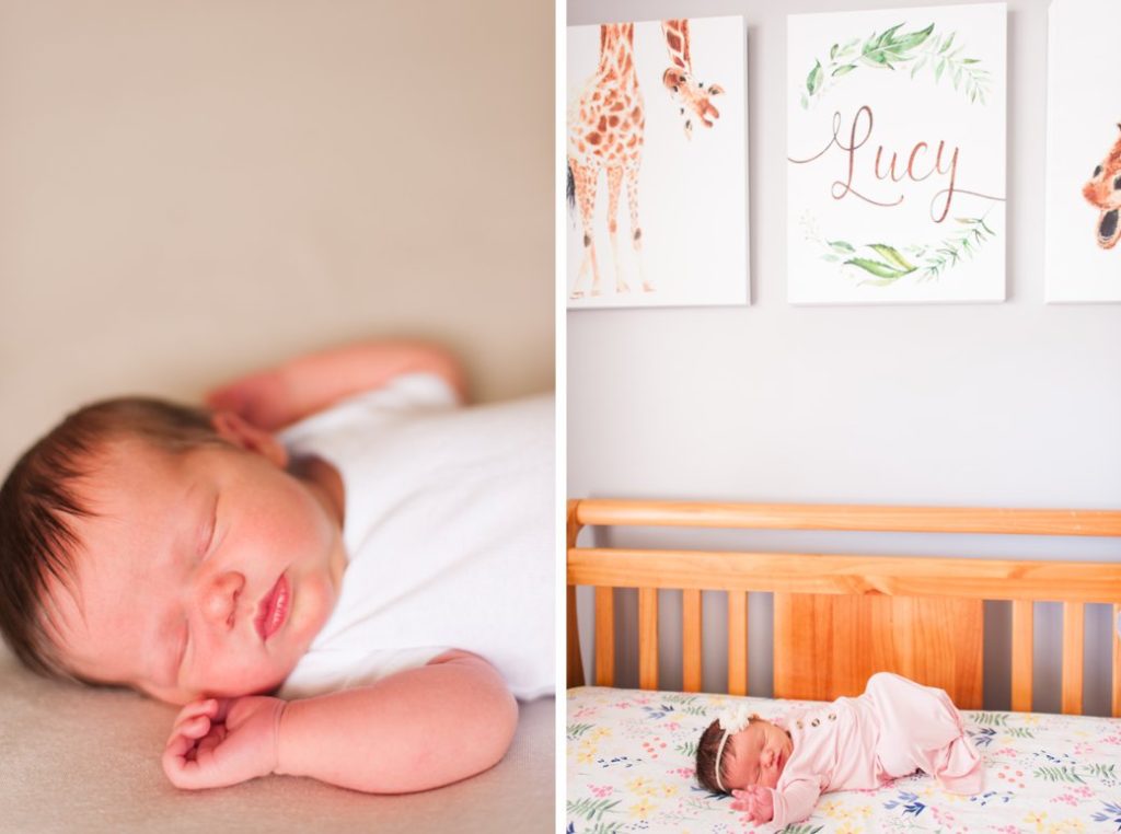 newborn bed and in white onsie